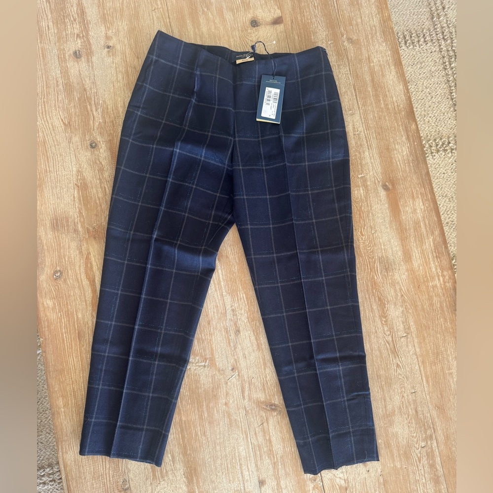 NWT-PIAZZA SEMPIONE Audrey Navy Plaid Wool Slack